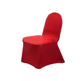 Red Spandex Stretch Banquet Chair Cover, Fitted with Metallic Shimmer Tinsel Back