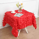 54" Red 3D Leaf Petal Taffeta Fabric Square Tablecloth