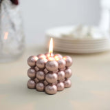 Metallic Rose Gold Bubble Cube Long Burning Paraffin Wax Candle Set, Unscented Pillar Candle Gift