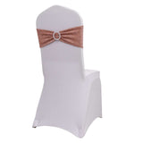 5 Pack Rose Gold Shimmer Tinsel Spandex Stretch Chair Sashes With Round Silver Rhinestone Chair