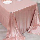 90x132inch Shiny Blush Rose Gold Polyester Rectangular Tablecloth With Shimmer Sequin Dots