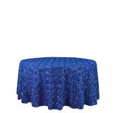 120inch Royal Blue Grandiose 3D Rosette Satin Round Tablecloth