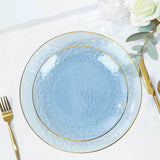 10 Pack Transparent Dusty Blue Hammered Plastic Salad Plates with Gold Rim