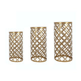 Set of 3 Gold Metal Cylinder Pillar Cake Display Stands, Round Mesh Plinth Pedestal Stand#whtbkgd