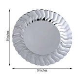 12 Pack - 9inch Flared Rim Silver Plastic Disposable Dinner Plates - Round