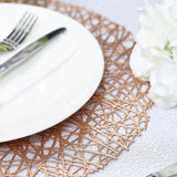 6 Pack Rose Gold Vinyl Placemats, Decorative Woven Non-Slip Round Table Mats 15"