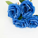 2 Bushes | 17inch Royal Blue Premium Silk Jumbo Rose Flower Bouquet, Wedding Floral Arrangements