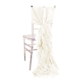 5 Pack Ivory Curly Willow Chiffon Satin Chair Sashes