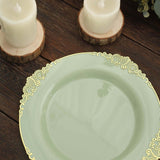 10 Pack | 8inch Sage Green Gold Leaf Embossed Baroque Plastic Salad Dessert Plates