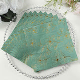 50 Pack Dusty Sage Green 2-Ply Paper Beverage Napkins with Gold Outlined Flowers Print