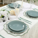 10 Pack Disposable Charger Plates with Sage Green French Toile Pattern, Cardboard Paper Placemat