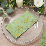 50 Pack Sage Green 2-Ply Paper Party Napkins with Gold Magnolia Flowers Print