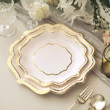 25 Pack | White/Gold 8" Scallop Rim Dessert Party Paper Plates, Disposable Appetizer Salad Plates - 300 GSM