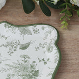 10 Pack White Sage Green Paper Serving Trays with French Toile Pattern, 400 GSM Disposable