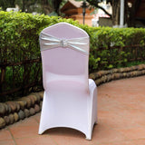 5 pack Metallic Silver Spandex Chair Sashes With Attached Round Diamond Buckles