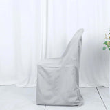 10 Pack Silver Polyester Folding Chair Covers, Reusable Stain Resistant Slip On Chair Covers