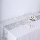 Silver Metallic Fringe Shag Tinsel Table Runner, Shimmery Polyester Table Runner