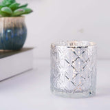 6 Pack | 3inch Shiny Silver Mercury Glass Candle Holders, Votive Tealight Holders - Geometric Design