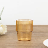 12 Pack Amber Gold Stackable Ribbed Reusable Plastic Tumblers, 7oz Shatterproof Short Drinking Glass