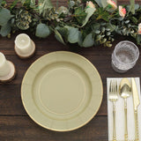 25 Pack | 10inch Khaki Gold Rim Sunray Disposable Dinner Plates