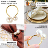 10 Pack Gold Pearl Metal Napkin Holders Dining Table Decor, Elegant Round Wedding Napkin Rings