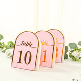 25 Pack Blush Arch Table Numbers Tent Cards with Metallic Gold Foil 1-25 Numbers Print