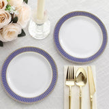 10 Pack White Disposable Salad Plates With Navy Blue Gold Spiral Rim