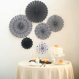 Set of 6 | Black | White Paper Fan Decorations | Paper Pinwheels Wall Hanging Decorations Party Backdrop Kit | 8" | 12" | 16"