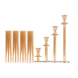 Set of 4 Gold Crystal Glass Hurricane Taper Candle Holders With Tall Cylinder Chimney Tubes