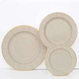 25 Pack | 8inch Taupe Gold Rim Sunray Disposable Dessert Plates