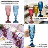 6 Pack Ocean Blue Crystal Cut Wine Goblet Toast Glasses, 6oz Textured Champagne Flute