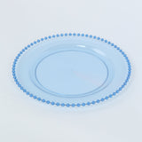 10 Pack Transparent Dusty Blue Plastic Party Plates with Beaded Rim, Round Disposable