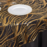 72x72inch Black Gold Wave Mesh Square Table Overlay With Embroidered Sequins