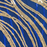 Royal Blue Gold Wave Embroidered Sequin Mesh Dinner Napkin, Reusable Decorative Napkin#whtbkgd