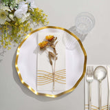 25 Pack | 10inch Matte White / Gold Wavy Rim Disposable Dinner Plates, Round Paper Party Plates