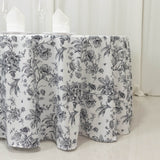 Polyester 120inch Round Tablecloth White - Black French Toile Pattern for Chic Weddings