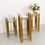 Set of 3 Gold Metal Plinths Cake Table Pedestal Stands With Square Acrylic Plates