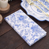 20 Pack White Blue 2-Ply Disposable Party Napkins in French Toile Print, Highly Absorbent Soft