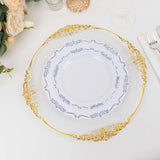 10 Pack White Blue Vintage Rim Disposable Party Plates With Embossed Scalloped Edges