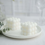 White Bubble Cube Long Burning Paraffin Wax Candle Set, Unscented Decorative Pillar Candle Gift