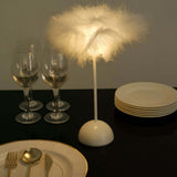 15inch White Feather LED Table Lamp Wedding Centerpiece, Battery Operated Cordless Desk Light