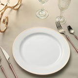 10 Pack | 10inch Très Chic Rose Gold Rim White Disposable Dinner Plates, Plastic Party Plates