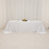 90x156inch White Seamless Lamour Satin Rectangle Tablecloth for 8 Foot Table