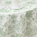 Polyester 120 Round Tablecloth White - Dusty Sage Green French Toile Pattern