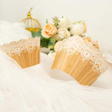 25 Pack | Natural Wood Grain and Lace Print Boho Cupcake Wrappers