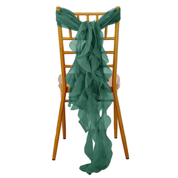 Chiffon Chair Sash with Curly Design Hunter Emerald Green - Stylish Chair Decorations