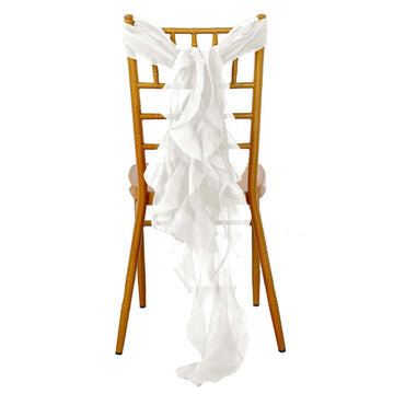 Chiffon Chair Sash with Curly Design Ivory - Stylish Chair Decorations