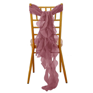 Chiffon Chair Sash with Curly Design Mauve Cinnamon Rose - Stylish Chair Decorations