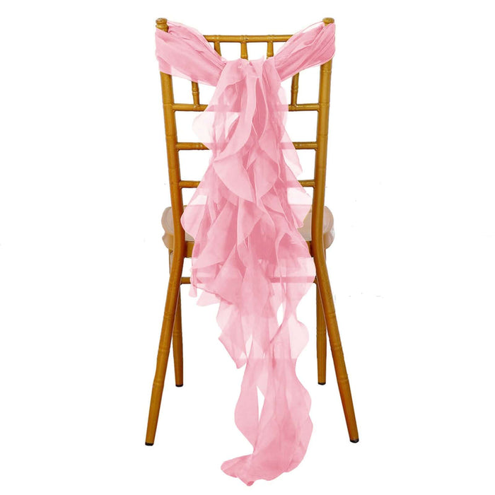 Chiffon Pink Curly Willow Chair Sashes