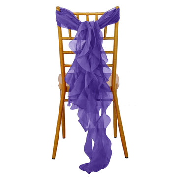 Chiffon Chair Sash with Curly Design Purple - Stylish Chair Decorations